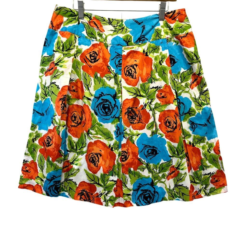 Talbots Skirt Women Sz 12 Bright Floral Design Botanical Side Zip